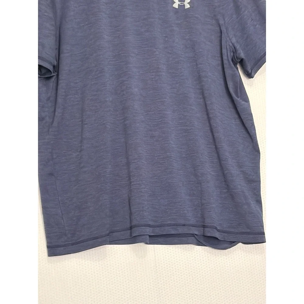 Under Armour HeatGear Mens V-Neck T-Shirt Navy Blue Heather Loose Fit Large